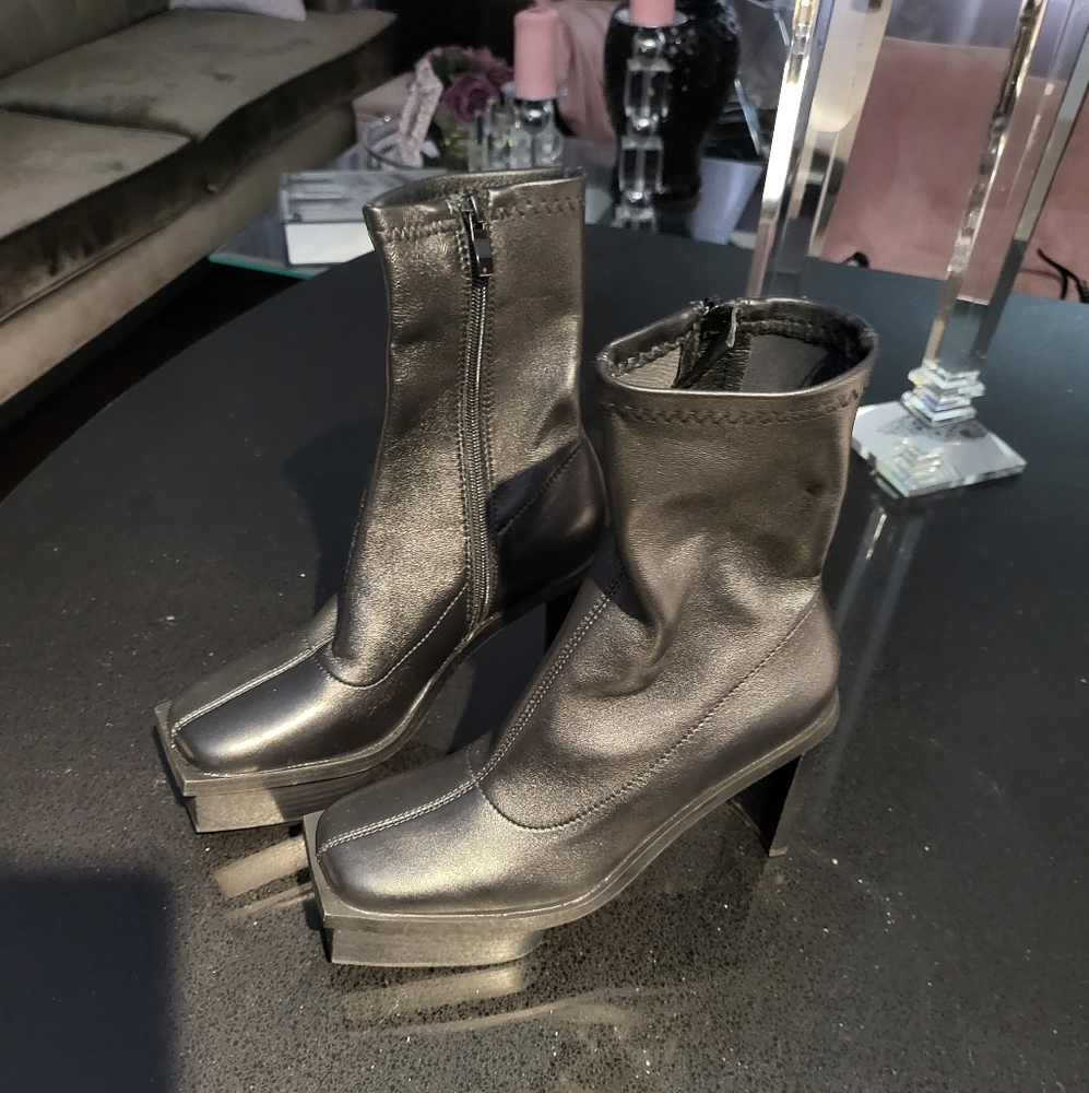 Black leather platform ankle boots